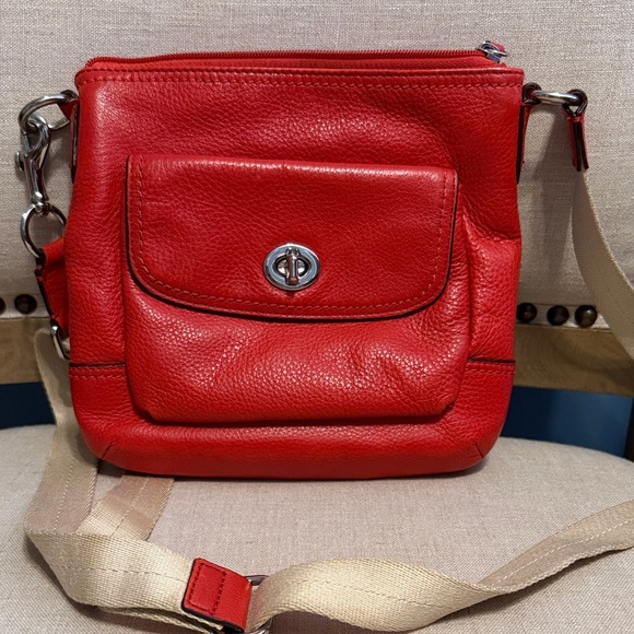 Coach Handbags - Coach (No.F49170) Red Leather Swing Back Crossbody